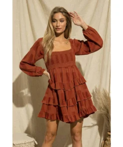 J+j Rust Ruffle Tiered Dress