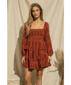 J+j Rust Ruffle Tiered Dress
