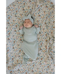 Mebie Baby Sage Organic Cotton Ribbed Knotted Gown