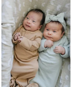 Mebie Baby Sage Organic Cotton Ribbed Knotted Gown