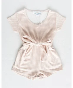 Bailey's Blossoms Overalls + Rompers Tan + White Stripe Tie Romper