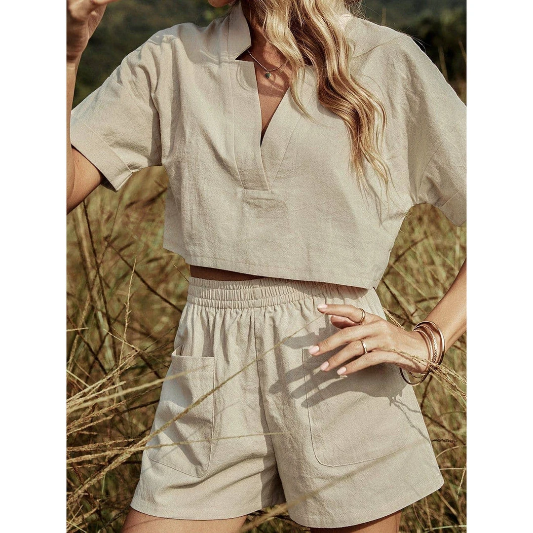 J+j Sets Light Beige Shirt + Shorts Set 5 J+j Sets Light Beige Shirt + Shorts Set