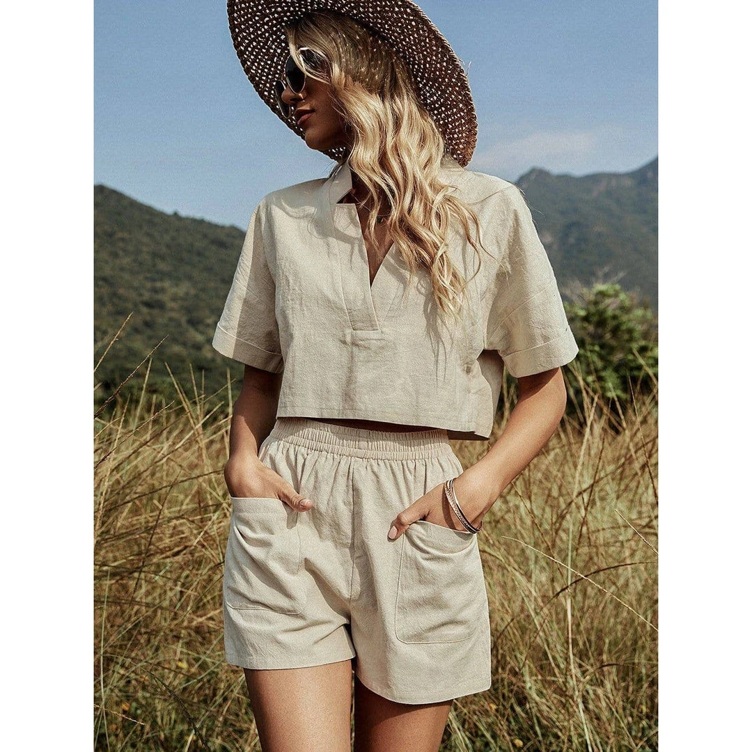 J+j Sets Light Beige Shirt + Shorts Set 6 J+j Sets Light Beige Shirt + Shorts Set