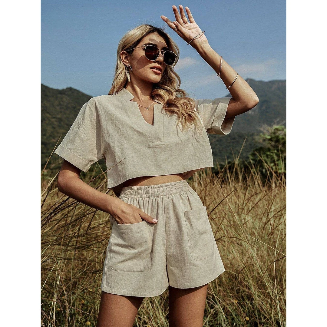 J+j Sets Light Beige Shirt + Shorts Set 7 J+j Sets Light Beige Shirt + Shorts Set