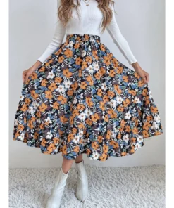 J+j Skirts Blue Gartered Floral Midi Skirt