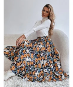 J+j Skirts Blue Gartered Floral Midi Skirt