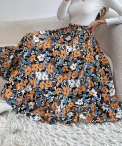 J+j Skirts Blue Gartered Floral Midi Skirt