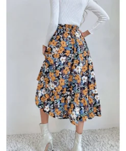 J+j Skirts Blue Gartered Floral Midi Skirt