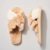 J+j Beige Faux Fur Slippers