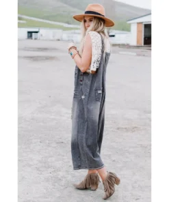J+j Black Slouchy Denim Overalls