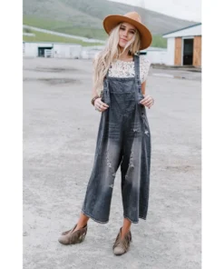 J+j Black Slouchy Denim Overalls