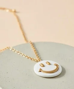 J+j White Smiley Face Charm Necklace