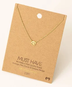 Fame Accessories Mini Smiley Face Charm Necklace Necklaces