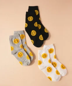 J+j Black Smiley Face Cotton Socks