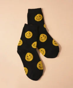 J+j Black Smiley Face Cotton Socks
