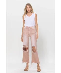 J+j Soft Pink Cropped Flare Jeans