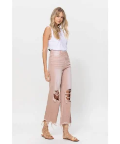J+j Soft Pink Cropped Flare Jeans