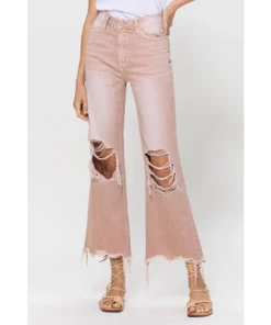 J+j Soft Pink Cropped Flare Jeans
