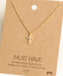 Fame Accessories Studded Cross Necklace Necklaces