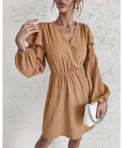 J+j Dresses Beige Surplice Swiss Dot Light Dress