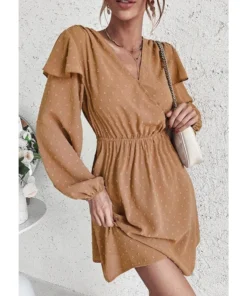 J+j Dresses Beige Surplice Swiss Dot Light Dress