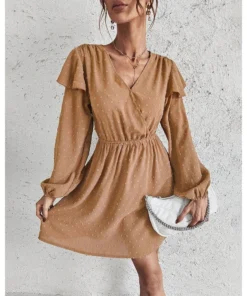 J+j Dresses Beige Surplice Swiss Dot Light Dress