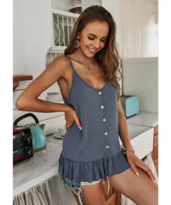 J+j Tops Blue Button Down Ruffle Hem Top