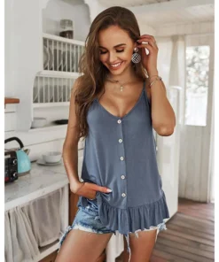 J+j Tops Blue Button Down Ruffle Hem Top