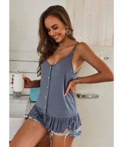 J+j Tops Blue Button Down Ruffle Hem Top