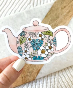 Elyse Breanne Designs Tropical Pink Tea Pot Sticker Paper Goods