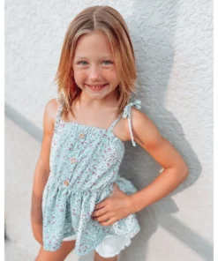 Bailey's Blossoms Turquoise Floral Peplum Tie Top