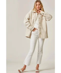 J+j Ivory Beige Oversized Tweed Jacket Outerwear