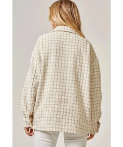 J+j Ivory Beige Oversized Tweed Jacket Outerwear