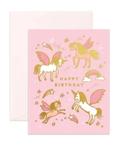 Fox + Fallow Party Time Happy Birthday Unicorns Greeting Card