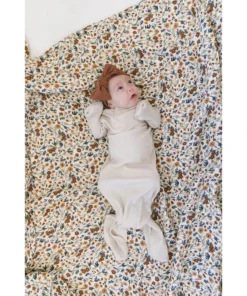 Mebie Baby Preemie + Newborn Vanilla Organic Cotton Ribbed Knotted Gown