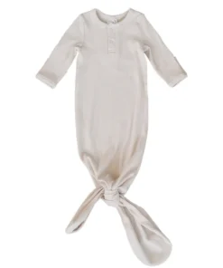 Mebie Baby Preemie + Newborn Vanilla Organic Cotton Ribbed Knotted Gown