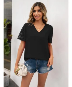 J+j Black V Neck Lace Detail Blouse