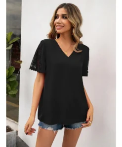 J+j Black V Neck Lace Detail Blouse