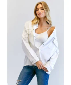 J+j Outerwear White Solid Peace Long Sleeve Jacket