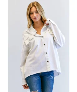 J+j Outerwear White Solid Peace Long Sleeve Jacket
