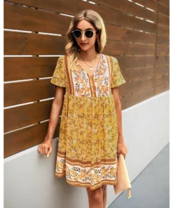 J+j Yellow Floral Boho Dress