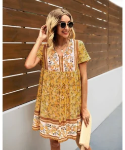 J+j Yellow Floral Boho Dress