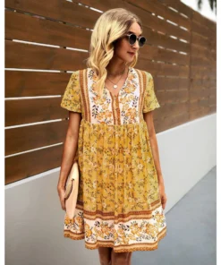 J+j Yellow Floral Boho Dress