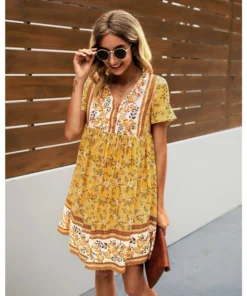 J+j Yellow Floral Boho Dress